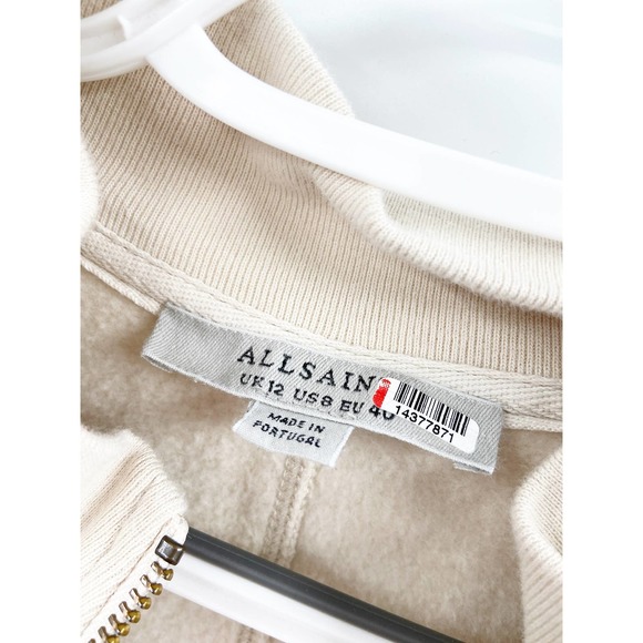 All Saints Kayla Linnet White Cotton Sweatshirt Short Sleeve Zip Front Jumpsuit - Picture 6 of 7